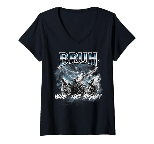 Damen Three Wolf Heuling Moon Sigma Alpha - Bruder, was ist das Sigma? T-Shirt mit V-Ausschnitt Damen Three Wolf Heuling Moon Sigma Alpha - Bruder, was ist das Sigma? T-Shirt mit V-Ausschnitt von Sigma Alpha Wolf Howl Collective