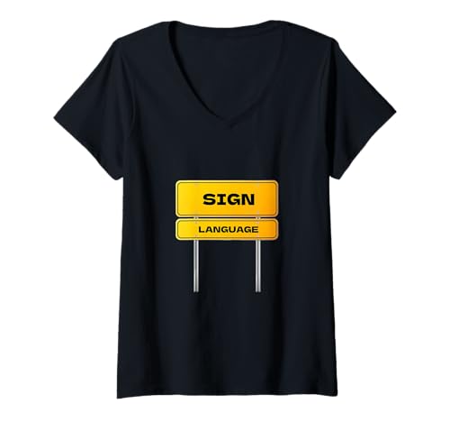 Damen Gebärdensprache/Gehörloser Humor/Lippenlesen T-Shirt mit V-Ausschnitt von Sign Up