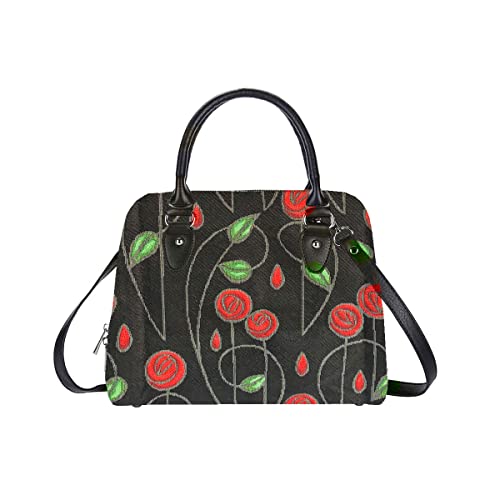 Signare CONV-RMSPBK Handtaschen Schultertasche und Umhängetaschen für Damen mit Mackintosh-Design (Simple Rose Black), Schlichtes Rosen-Schwarz, Medium von Signare