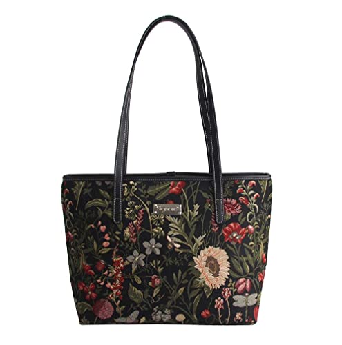 Signare Frauen Modische Tragetasche Damenhandtasche Einkaufstasche Umhängetasche Tapisserie Schultertasche/Morning Garden Black COLL-MGDBK von Signare