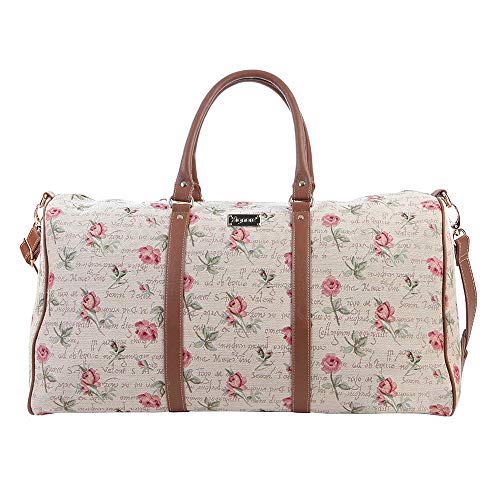 Signare Gobelin-Gepäcktasche für Reisen und Sport/große Reisetasche für Damen Sporttasche Damen mit Blumenmustern (Rose Flower) (BHOLD-RSPK) von Signare