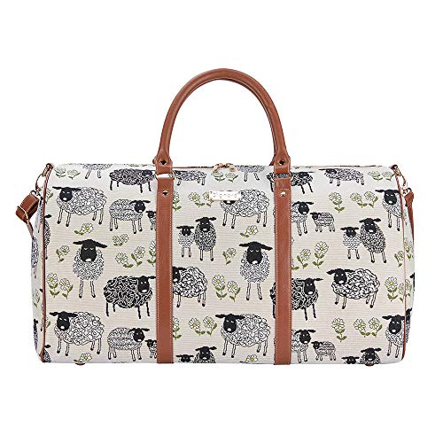 Signare Gobelin-Gepäcktasche für Reisen und Sport/große Reisetasche für Damen Sporttasche Damen mit Katzen- und Schafdesigns (Frühlingslamm) von Signare