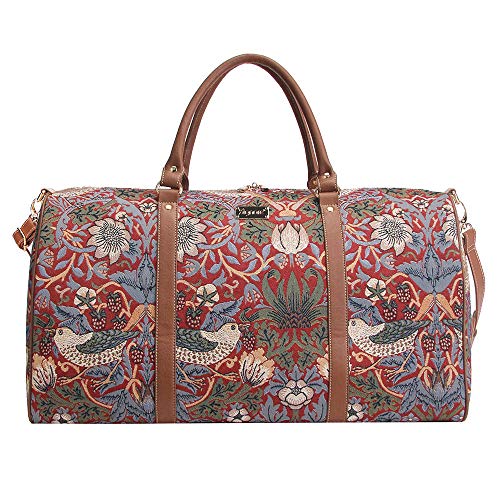 Signare Gobelin-Gepäcktasche für Reisen und Sport/große Reisetasche für Damen Sporttasche Damen mit William Morris Designs (Erdbeerdieb Rot) (BHOLD-STRD) von Signare