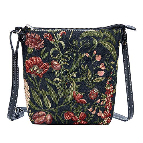 Signare Tapisserie Kleine Umhängetasche Sling Bag für Frauen Designs, Morning Garden Schwarz, Einheitsgröße von Signare