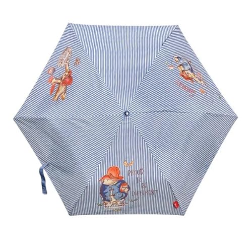 Signare Paddington Bear Classic Marmalade kompakter faltbarer Regenschirm mit Hülle und Handschlaufe, hellblau und weiß gestreift, blau von Signare