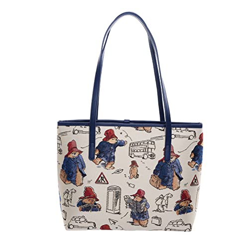 Signare Paddington Bear College-Schultertasche, Wandteppich, Canvas, Handtasche für Damen (COLL-PADD), beige, Medium von Signare