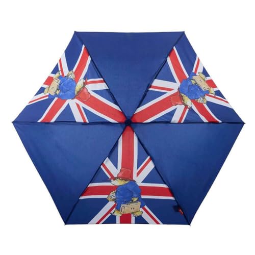 Signare Paddington Bear Union Jack Design kompakter faltbarer Regenschirm mit Ärmel und Handgelenkschlaufe – 25 cm wenn geschlossen, Blau / Rot, 50 cm von Signare