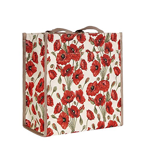 Signare Shop-Pop Einkaufstasche / Schultertasche für Damen, Motiv Mohnblumen, Rot / Weiß von Signare