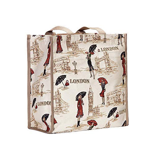 Signare Tapisserie Einkaufstasche, Shopper, Tragetasche, Shopper Damen Groß, Umhängetasche Damen mit Farbmuster Designs (Miss London) von Signare