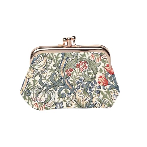 Signare Tapisserie Golden Lily Frame Coin Purse for Women - Double Compartment with Kiss Lock & Gold Hardware, Beige, B 12 x H 8 x T 4.5, Rustic, Beige, B 12 x H 8 x T 4.5, Rustic, Beige, W 12 x H 8 x von Signare