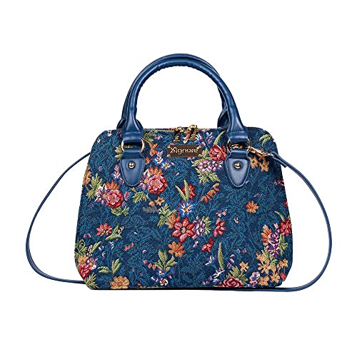 Signare Tapisserie-Handtaschen Schultertasche und Umhängetaschen für Damen mit V&A-Design (Blumenwiese Blau, CONV-FLMDBL), Blumenwiese blau, Medium von Signare