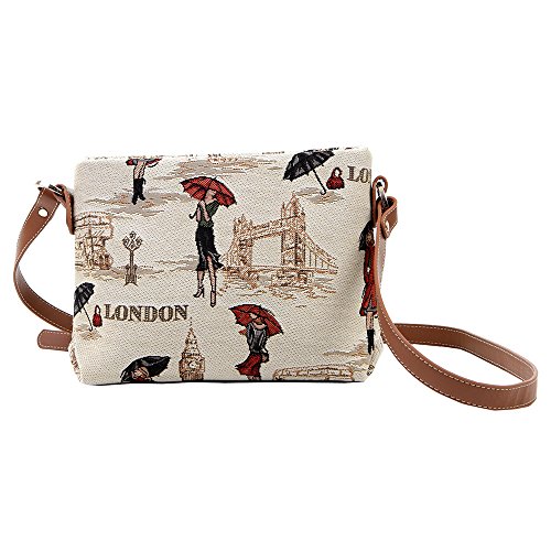 Signare Tapisserie Kleine Handtasche Damen, Umhängetasche Damen, Schultertasche Damen mit London Design (Miss London) von Signare