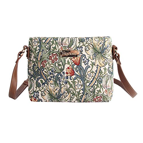 Signare Tapisserie Kleine Handtasche Damen, Umhängetasche Damen, Schultertasche Damen mit William Morris Designs (Goldene Lilie) von Signare