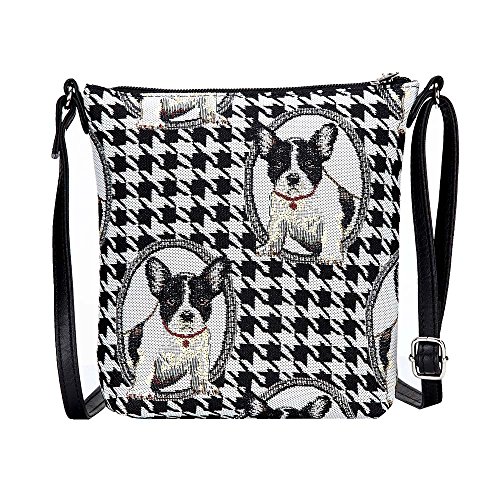 Signare Tapisserie Kleine Tasche Damen, Handtasche Damen Klein, Reisepass Tasche, Mini Handtasche (Französische Bulldogge) von Signare