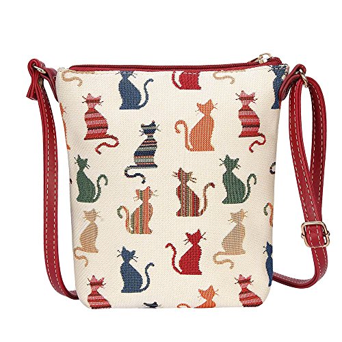 Signare Tapisserie Kleine Tasche Damen, Handtasche Damen Klein, Reisepass Tasche, Mini Handtasche (Freche Katze) von Signare