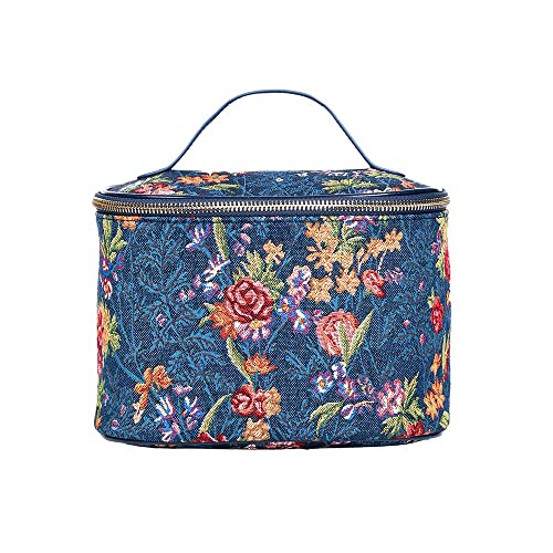 Signare Tapisserie Kulturbeutel Make-up Organizer Tasche für Frauen mit Gartenblume und Kreaturen (Blumenwiese Blau, Toil-FLMDBL), Blumenwiese blau, Kulturbeutel von Signare