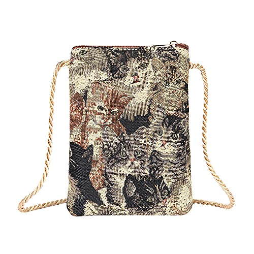 Signare Tapisserie Mini Crossbody Handytasche, Damen b枚rse f眉r Handy, Handytasche, Handyb枚rse, Smartphone Tasche in Katzen Designs, katze - Gr枚脽e: Einheitsgr枚脽e von Signare