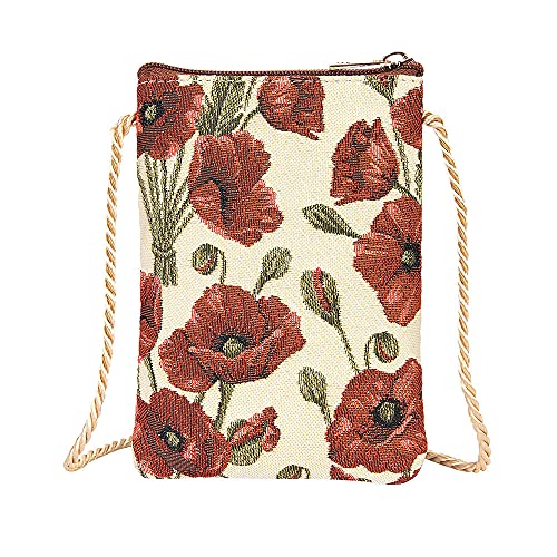 Signare Tapisserie Mini Crossbody Phone Bag Damen Geldbörse für Handy Handytasche Handytasche Handygeldbörse Smart Phone Bag in Floral Designs, Rot - poppy - Größe: Einheitsgröße von Signare