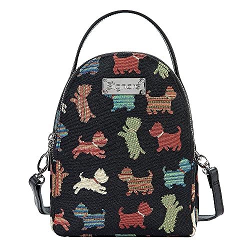 Signare Tapisserie Mini Rucksack Damen, Kleine Crossbody b枚rse, Reise Schultertaschen, Handtasche b枚rse, Ranzen Schultasche, Daypack im Hund Design Gr. One size, Verspielter Welpe von Signare