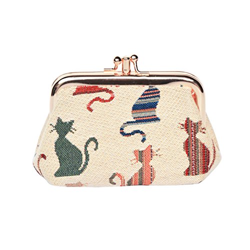 Signare Tapisserie Niedliche Exquisite Doppel Tasche Kiss Lock Münzbörse für Frauen mit Blumenmuster, Freche Katze, S von Signare