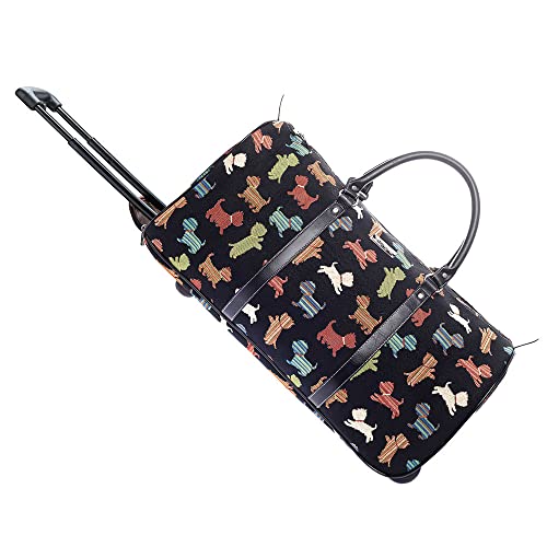 Signare Gobelin-Reisetasche Übernachtungstaschen Wochenendtasche mit Rad für Frauen mit Gartenblume und Kreaturen (verspielter Welpe) von Signare