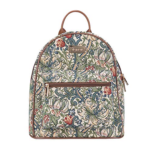 Signare Tapisserie Rucksack Damen, Rucksack Mädchen, Daypack, Rucksäcke, Schulrucksack mit William Morris Designs (Goldene Lilie) von Signare