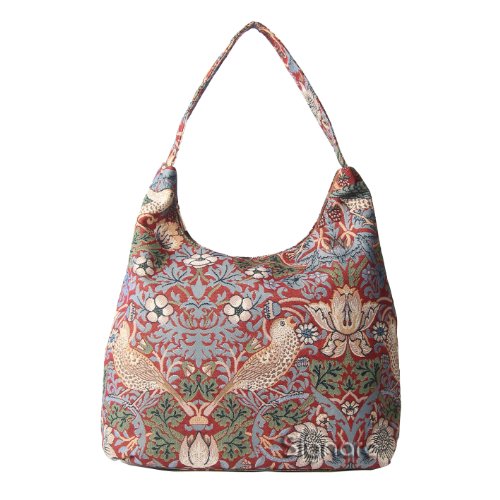 Signare Tapisserie Umhängetasche Damen, Shopper Damen Groß, Strandtasche Groß mit William Morris Designs (Erdbeerdieb Rot) (HOBO-STRD) von Signare