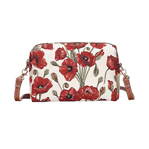 Signare Tapisserie Umhängetasche Damen Kleine, Handy Umhängetasche Damen, Handtasche Damen Klein (Mohnblume) (HPBG-POP) von Signare