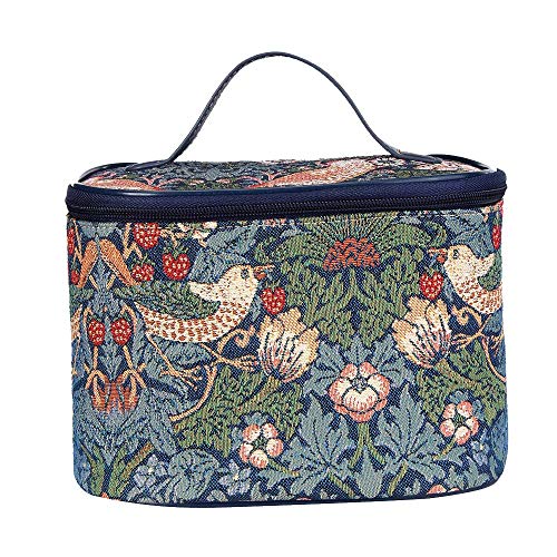 Signare Tapisserie kulturtasche,Damen, Make up Tasche, Kosmetikkoffer, Make up aufbewahrung mit William Morris Designs. (Erdbeerdieb Blau) von Signare