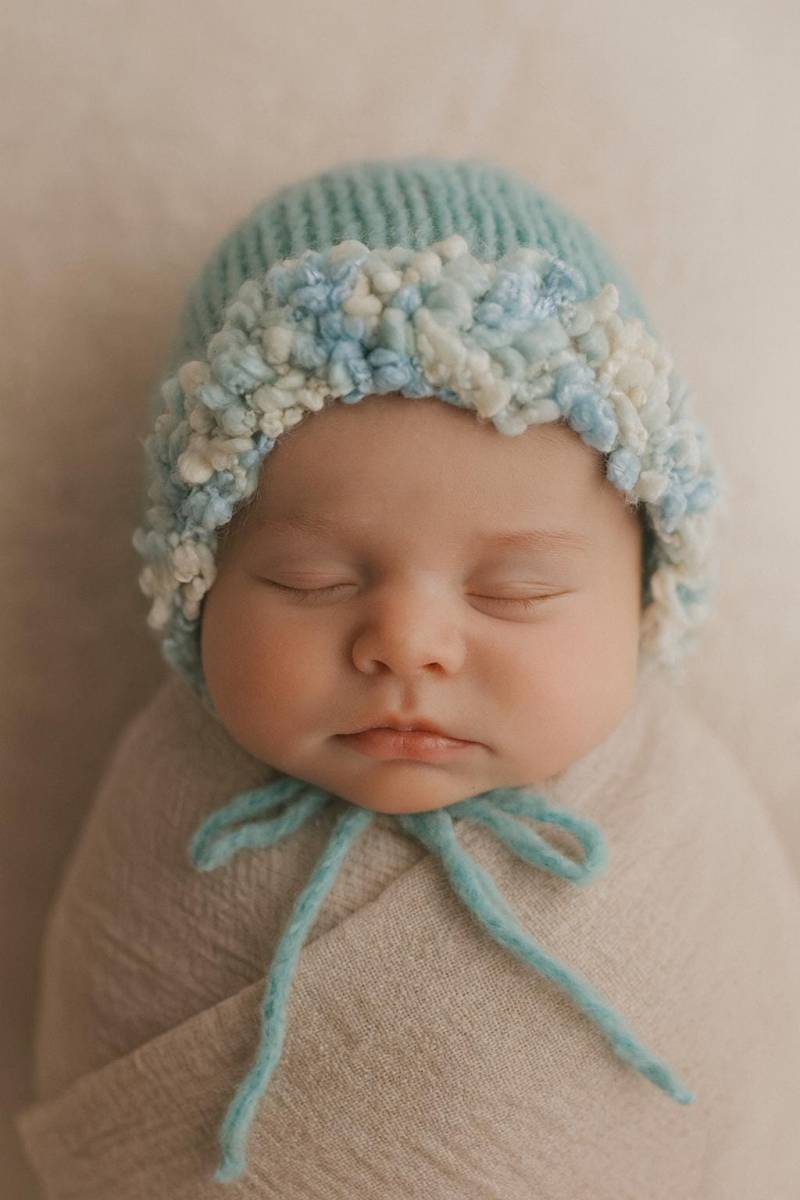 Blaue Gestrickte Babymütze Mit Strukturrand - Neugeborenen Fotografie Requisite von SignatureSimone