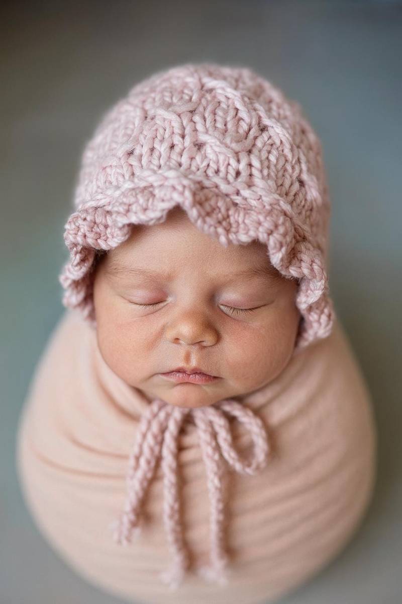 Handgefertigte Mütze Für Neugeborene, 0-3 Monate - Weiche Baumwollmischung Babymütze Mit Rüschenrand von SignatureSimone