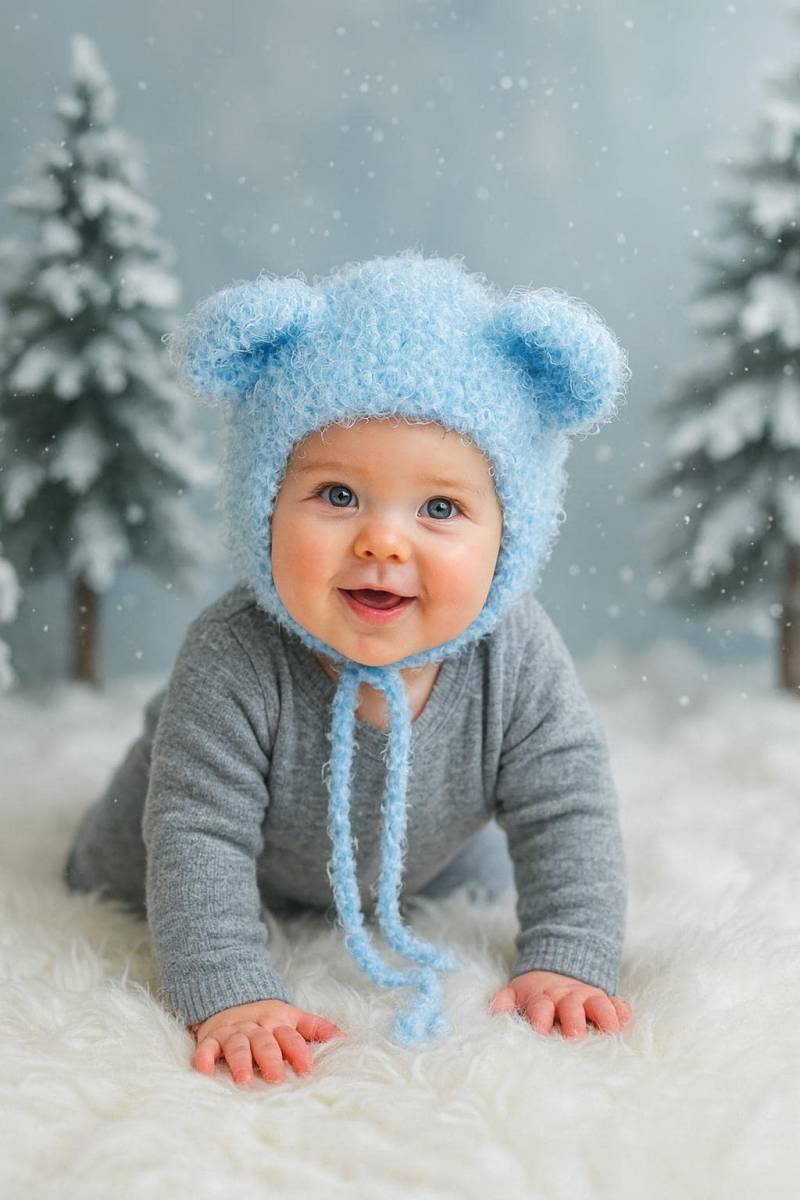 Teddybär Baby Mütze - Handgestrickte Flauschige Mit Ohren 6-12 Monate von SignatureSimone