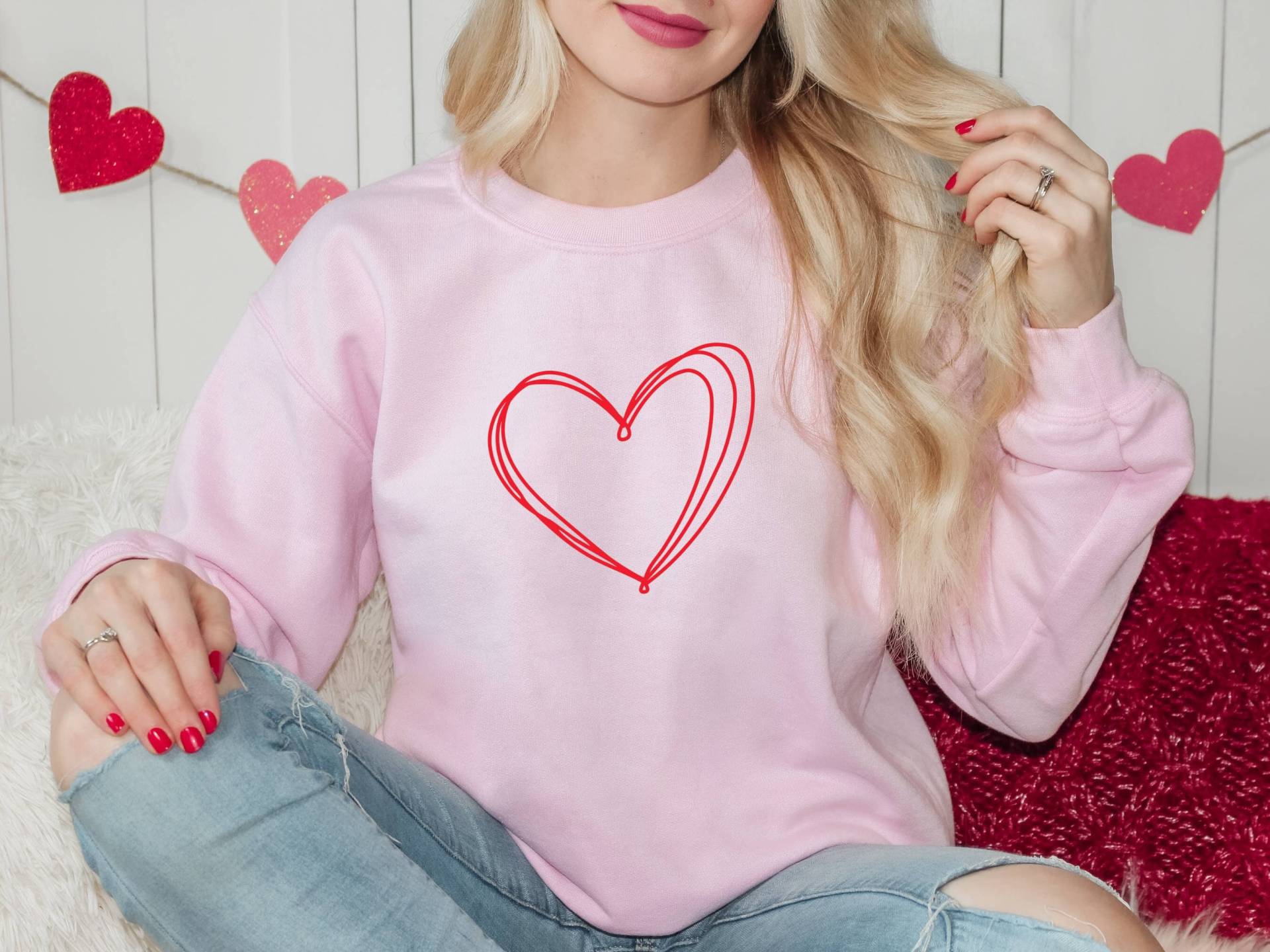 Doppeltes Herz-Sweatshirt, Süßes Valentinstag-Shirt, Damen-Valentinstag, Herz-Crewneck, Valentinstag-Outfit, Geschenk Für Sie von SignatureTShirtz