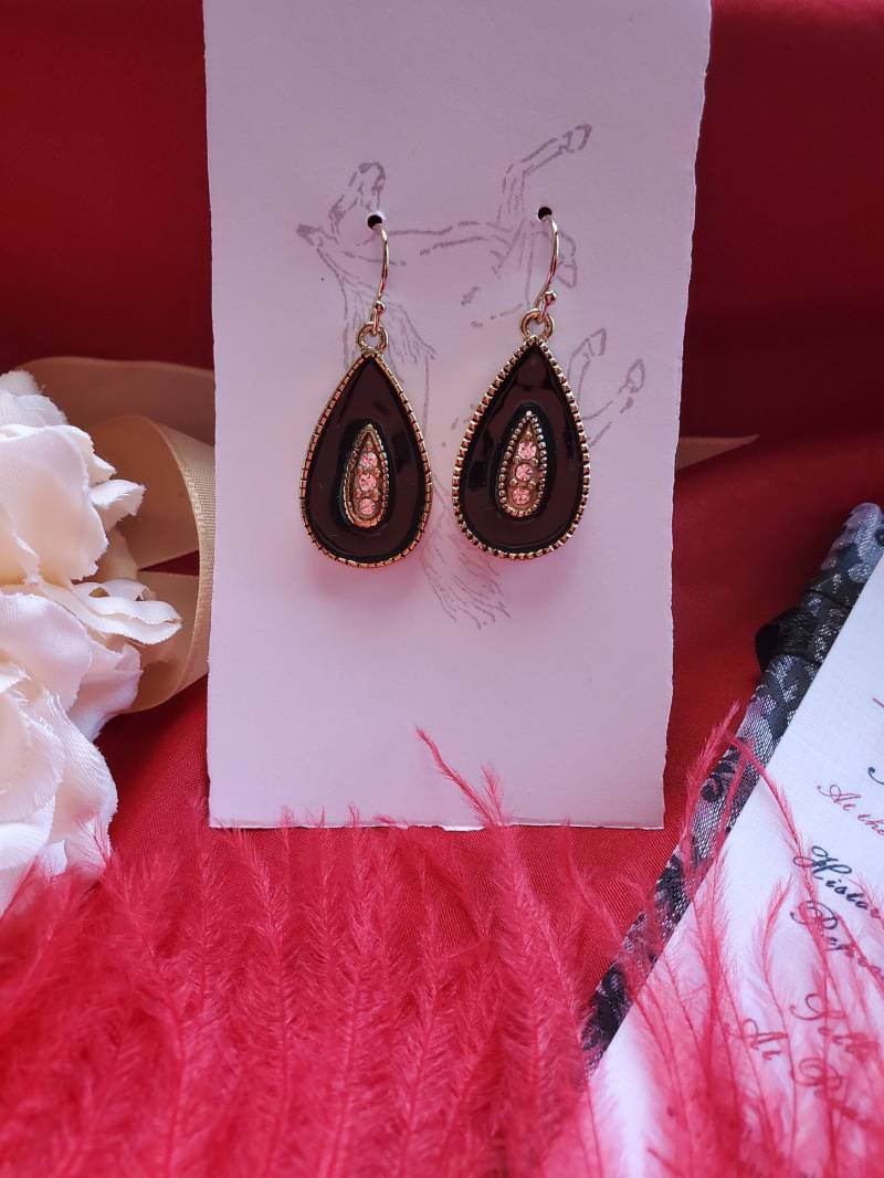 E-0548 - Onyx Emaille Und Kristall Tropfen Ohrringe Schwarz, Kristalle von SignoftheGrayHorse