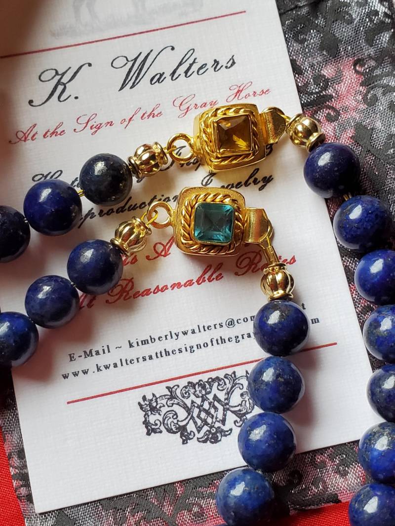 N-0072B - Lapis Lazuli Und Citrin Oder Aquamarin Vergoldete Halskette Mit Schiebeverschluss Blau Gelb von SignoftheGrayHorse