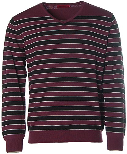 Signum Herren Pullover Strick V-Ausschnitt Merinowolle Streifen Bordeaux L von Signum