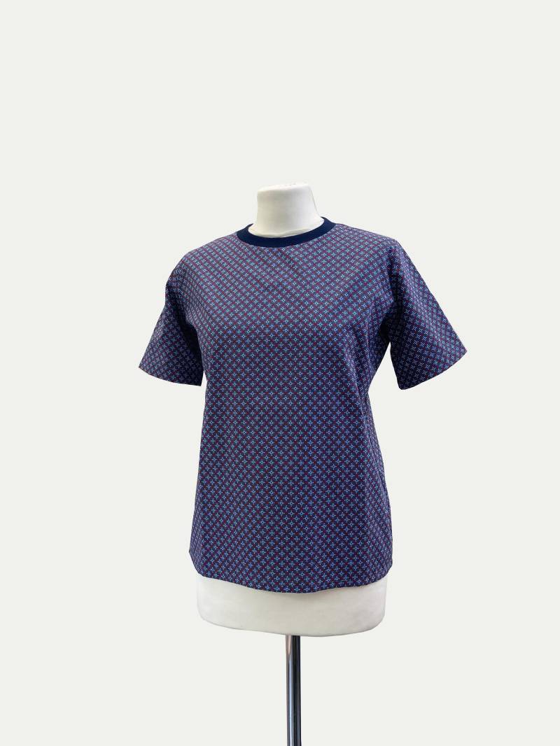 Baumwolltop Blau/Rot Celine Kurzarm Bluse Mit Rundem Ausschnitt Damen Gemustert Rot Blau Damenshirt Baumwolle von Sigorzia