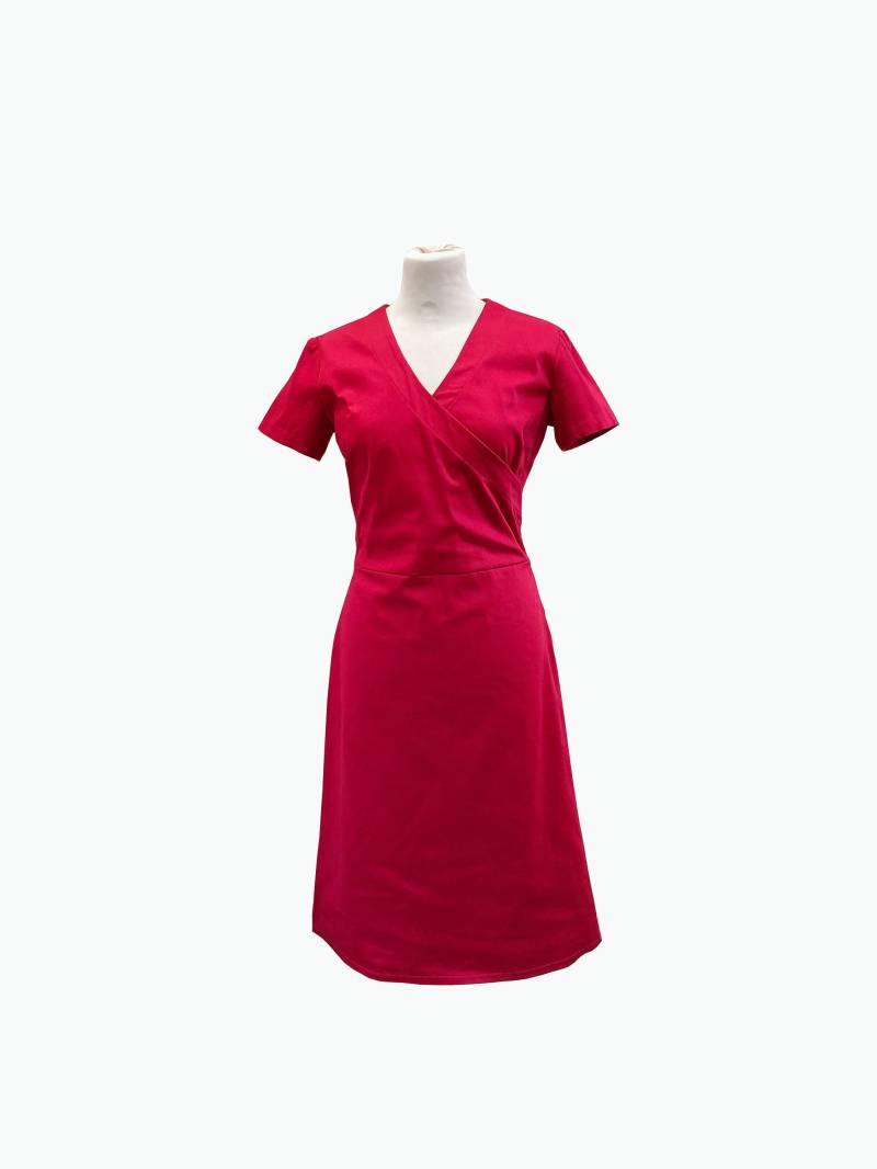 Kleid in Wickeloptik Kirschrot Kleid Rot Frühling Sommer Wickelkleid Baumwolle Figurbetont Geschnitten Kleider Damen Etwas Übers Knie von Sigorzia