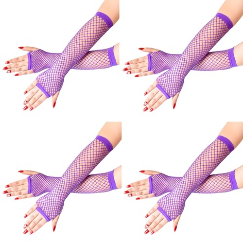 Sihaby 4 Paar lange fingerlose Netzhandschuhe,Feine Netzhandschuhe für Frauen,Vintage Punk Rock Handschuhe für Cosplay Halloween Kostüm Party von Sihaby