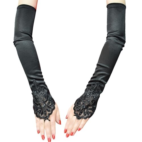 Sihaby Damen 1920er Satin Handschuhe,Langer Opernhandschuh,Formelle Brauthandschuhe,Eleganz Kleid Handschuhe für Tanzabend Party Gatsby Party von Sihaby