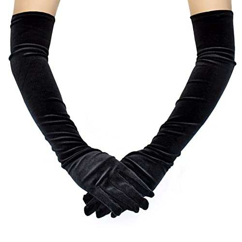 Sihaby Super lange Samthandschuhe für Frauen,Ellenbogen Länge Flapper Handschuhe,Finger Opera Abend Party Handschuhe,Schwarz Braut Handschuhe,1920er Jahre Kostüm Tanz Handschuhe von Sihaby