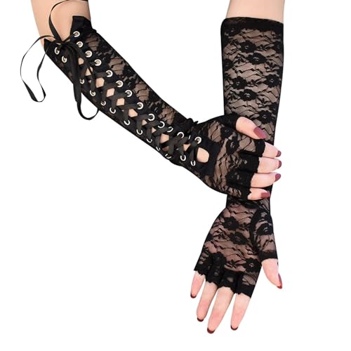 Steampunk Lace Up Fingerlose Handschuhe,Womens Lace Dress Gloves,Lange Gothic Handschuhe für Kostüm Party Hochzeit Cosplay Cocktail Party von Sihaby