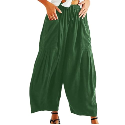 Siikarte Damen Baumwoll Leinen Hosen Baggy Bequeme Harem Hose mit Taschen von Siikarte