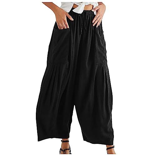 Siikarte Damen Baumwoll Leinen Hosen Baggy Bequeme Harem Hose mit Taschen von Siikarte