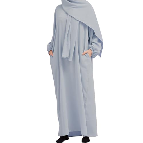 Siikarte Muslimisches Damenkleid, Gebetskleidung mit Hijab, islamisches Abaya-Maxikleid mit Taschen, grau, S-XL von Siikarte