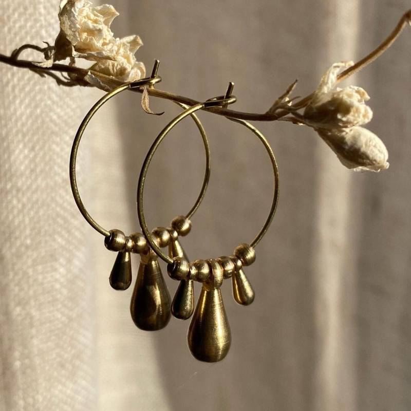 Creolen Ohrringe Boho Makramee Schmuck Mit Perlen in Gold Tropfen Messing Design Antik von Siimango