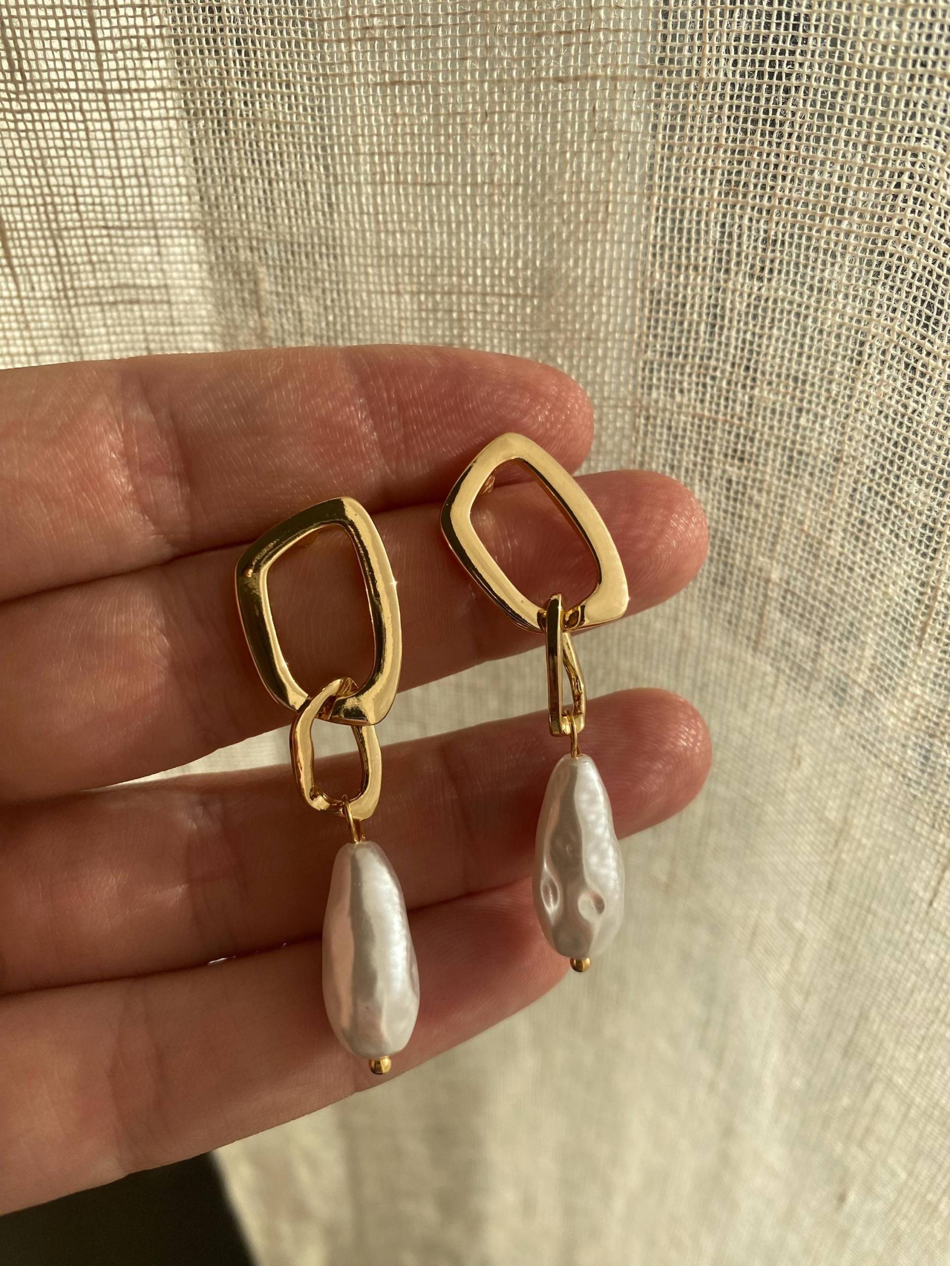 Creolen Ohrringe Ohrstecker Schmuck Gold Süßwasser Perle Designschmuck Unikat Geschenk Für Sie von Siimango