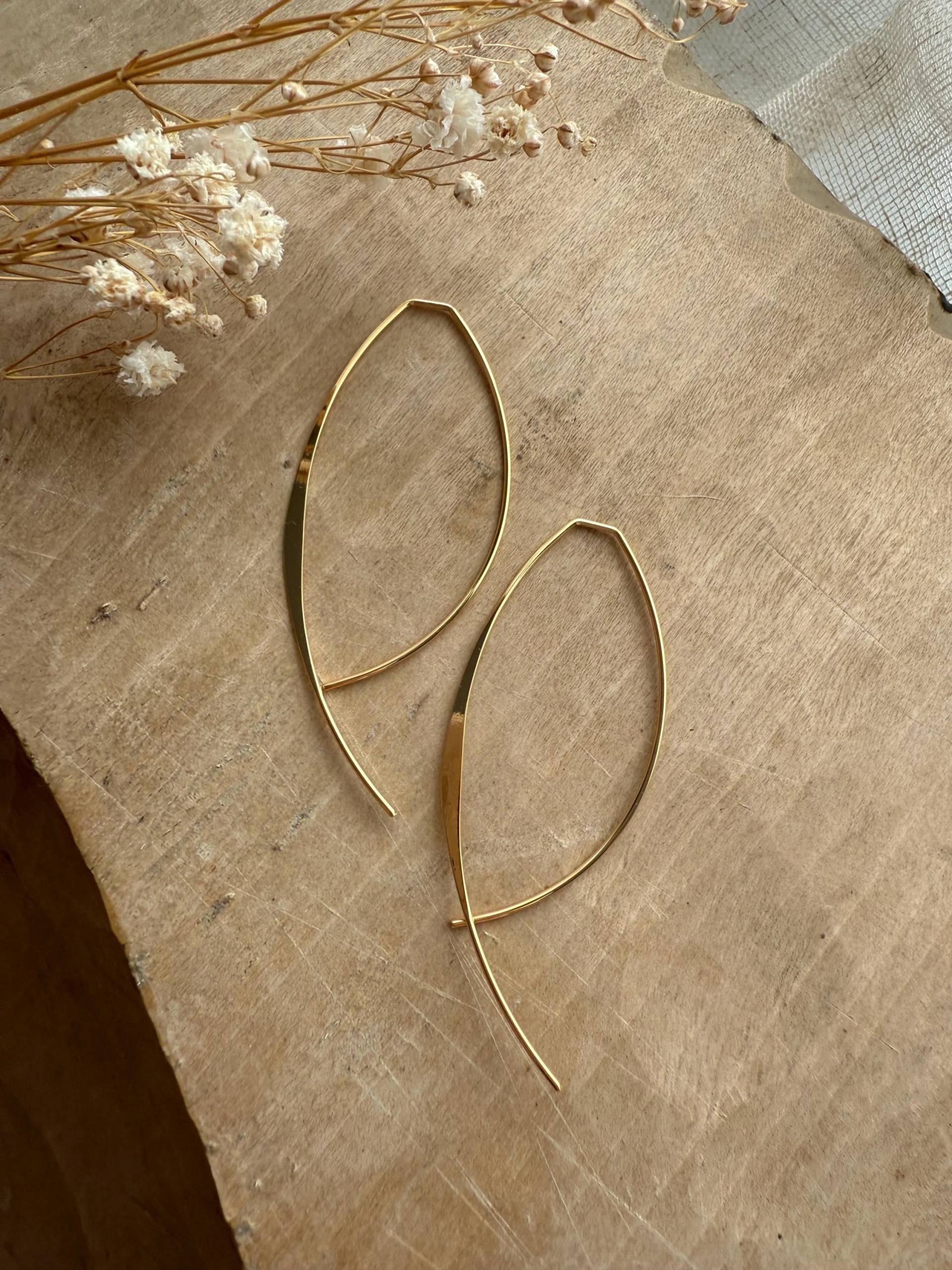 Filigrane Sichel Ohrringe 18 K Vergoldet Gold Messing //Designschmuck, Moderne Abstrakte Form, Antik Schmuck von Siimango
