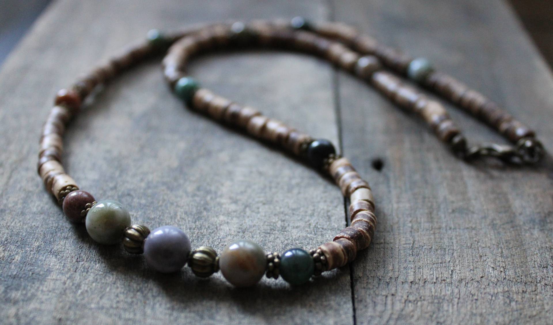 Herren Kette Halskette Totenkopf Holz Perlen Schmuck Männer von Siimango