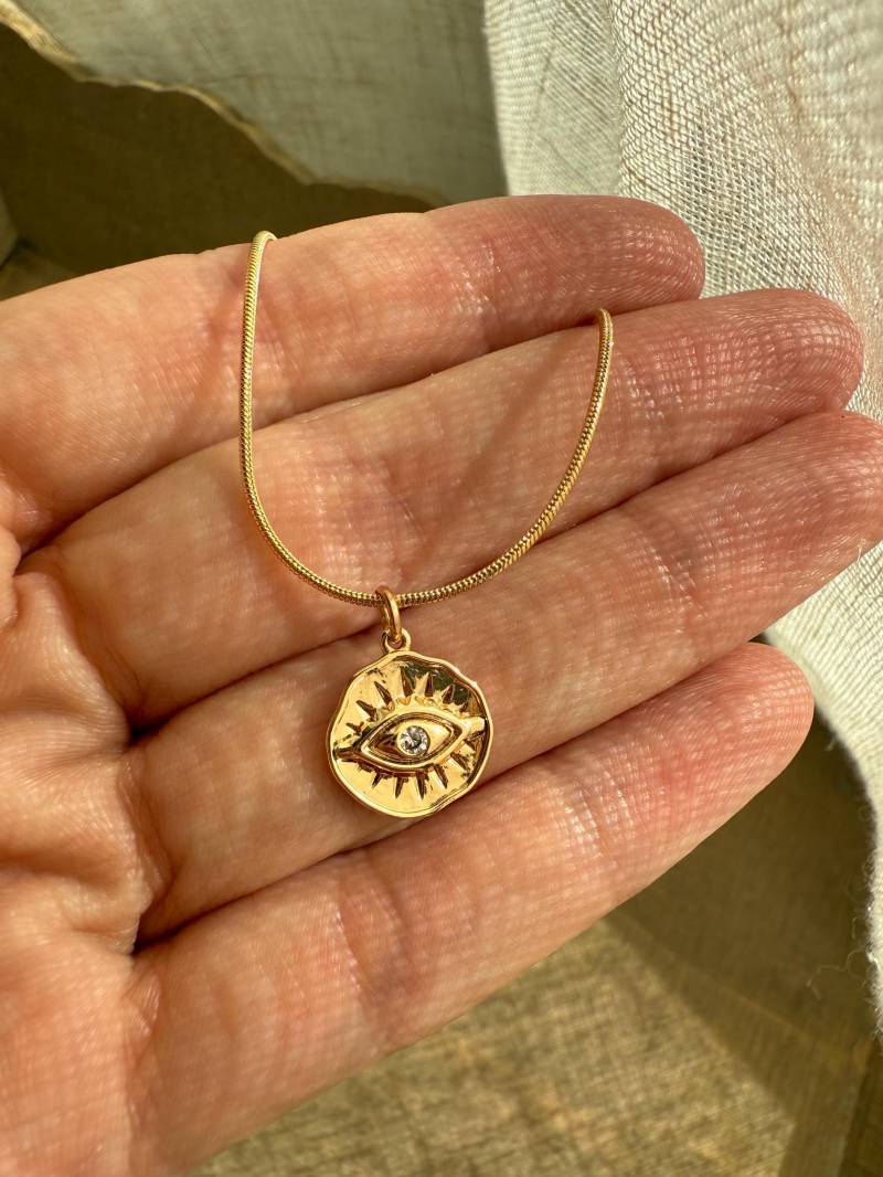 Kette 18K Vergoldet Schmuck Gold - Designschmuck Boho Ethno Wasserfest Filigran Auge von Siimango